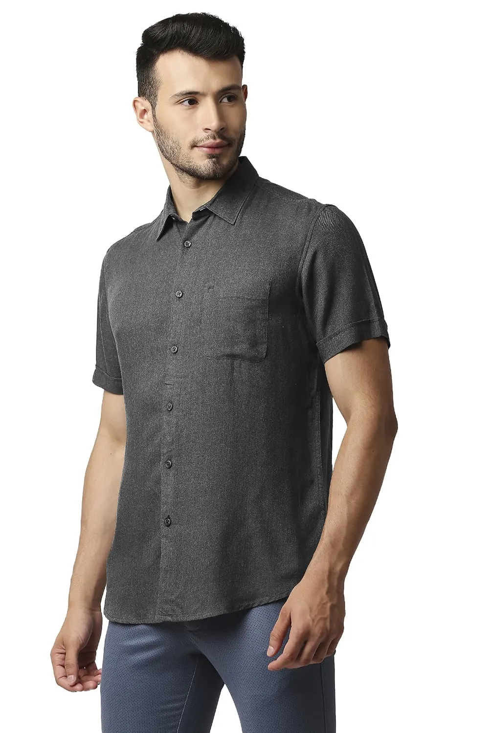 Slim Fit Lyocell Melange Halfsleeves Shirt