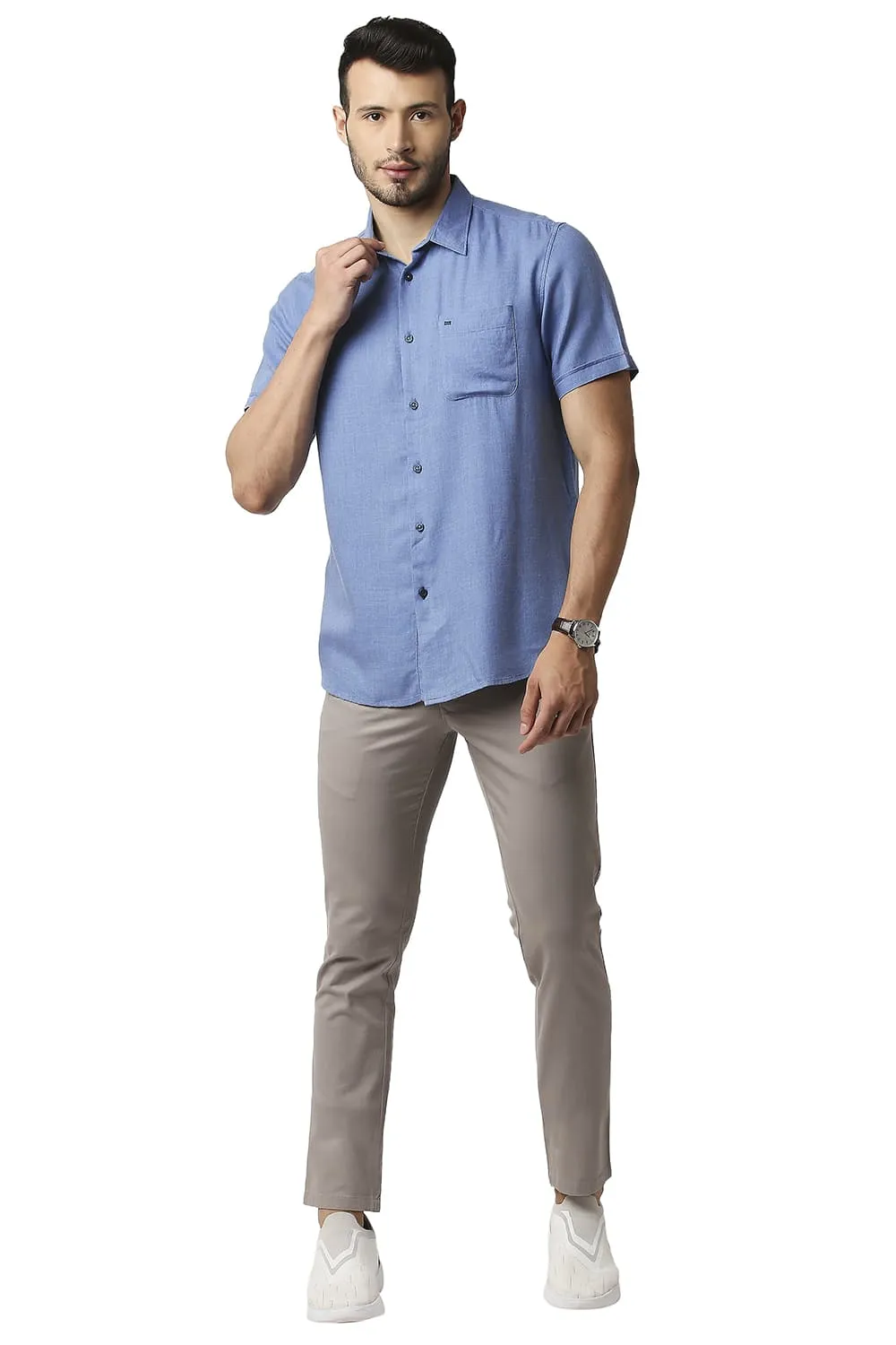 Slim Fit Lyocell Melange Halfsleeves Shirt