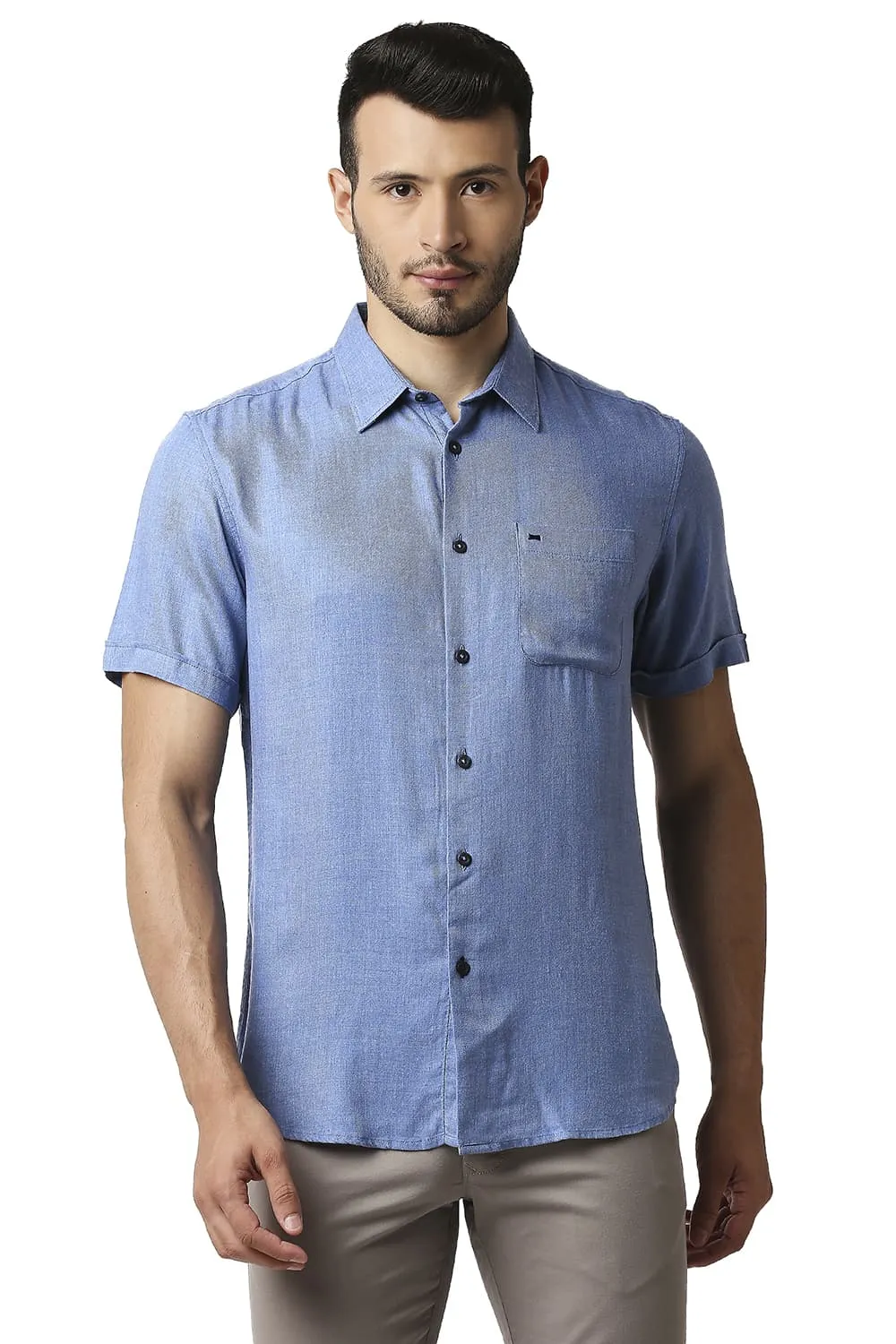 Slim Fit Lyocell Melange Halfsleeves Shirt