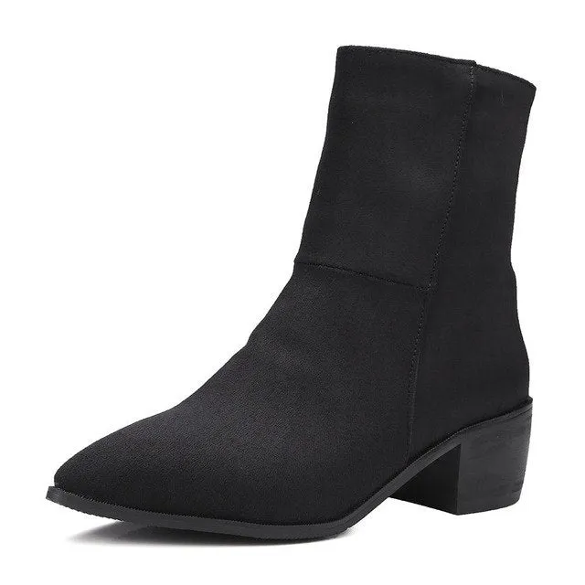 slip on mid-calf Boots women pointed toe