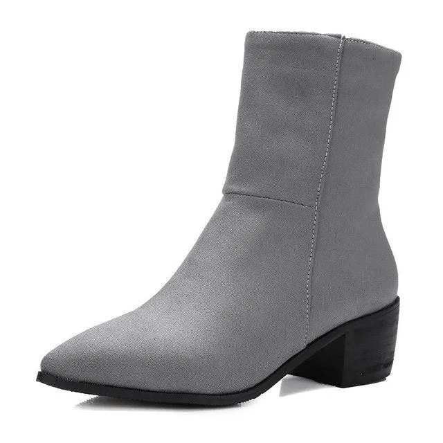 slip on mid-calf Boots women pointed toe