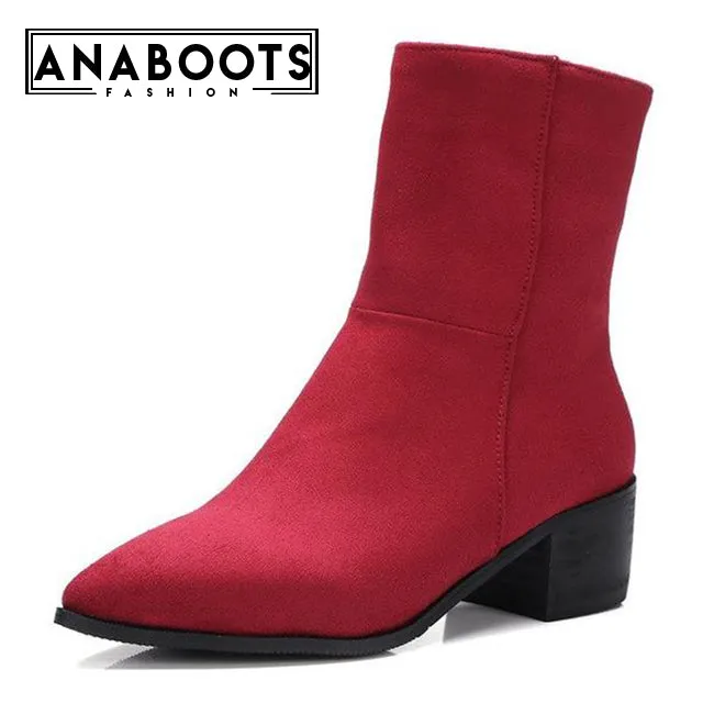 slip on mid-calf Boots women pointed toe