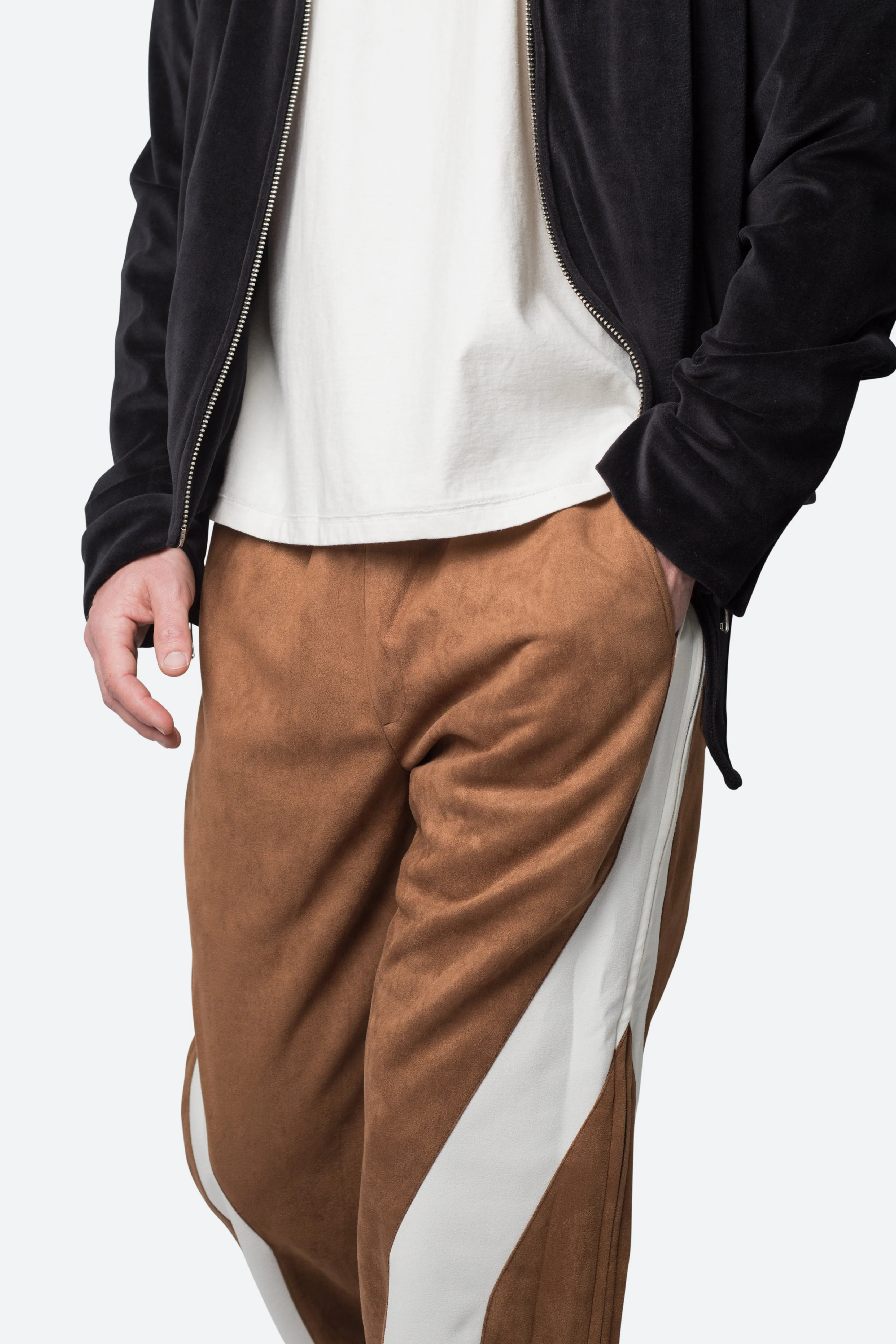 Suede Drawcord Pants - Brown