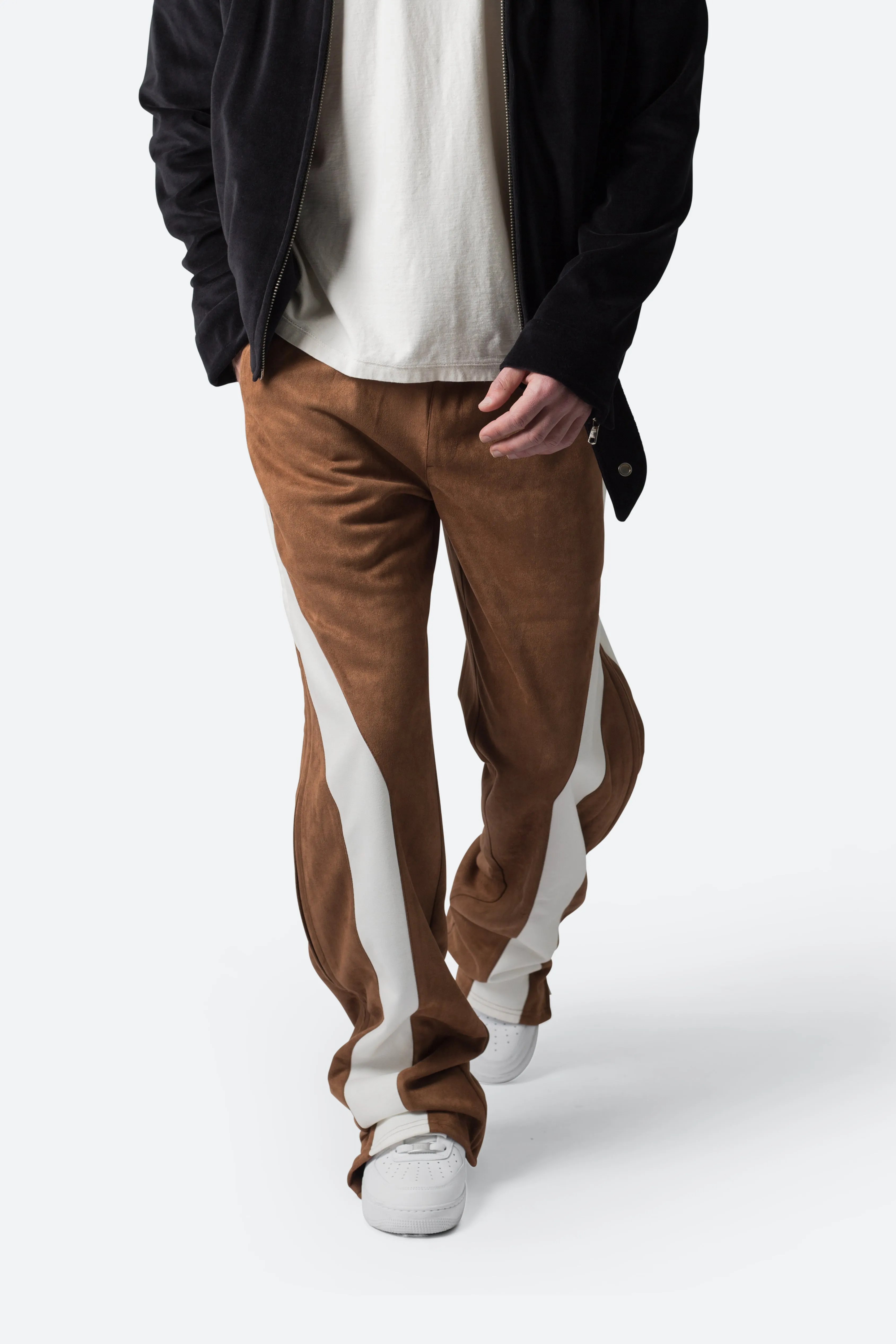 Suede Drawcord Pants - Brown