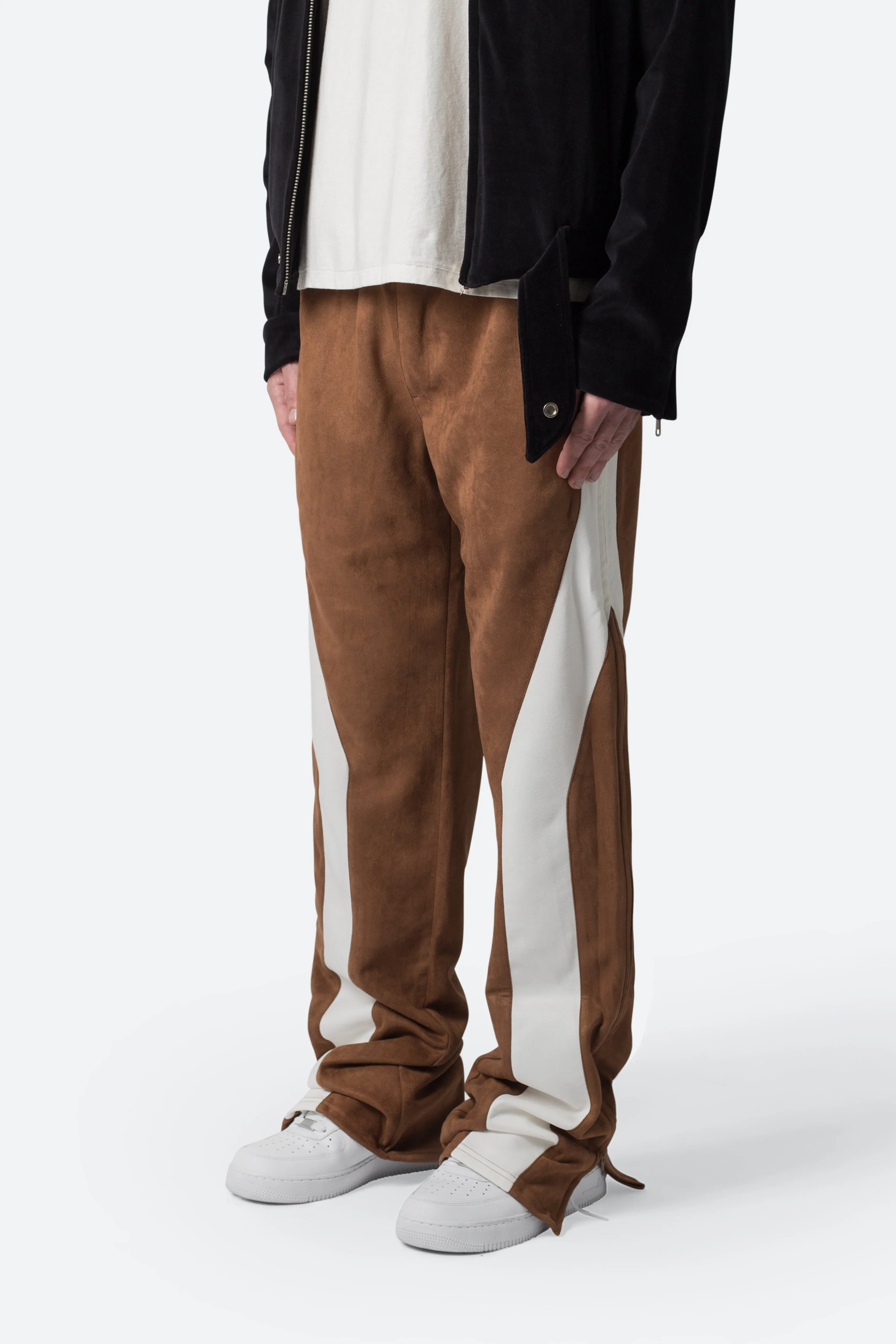 Suede Drawcord Pants - Brown