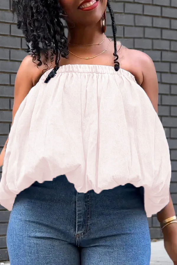 Summer Elastic Band Balloon Hem Denim Tube Top