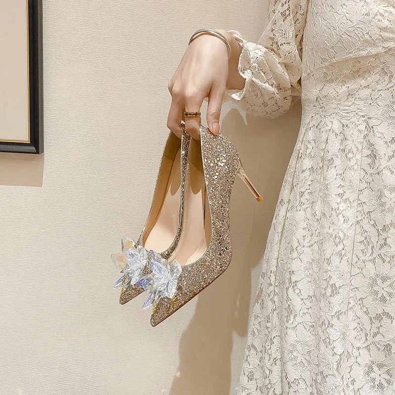 Temperament High Heels with Crystals Wedding Shoes