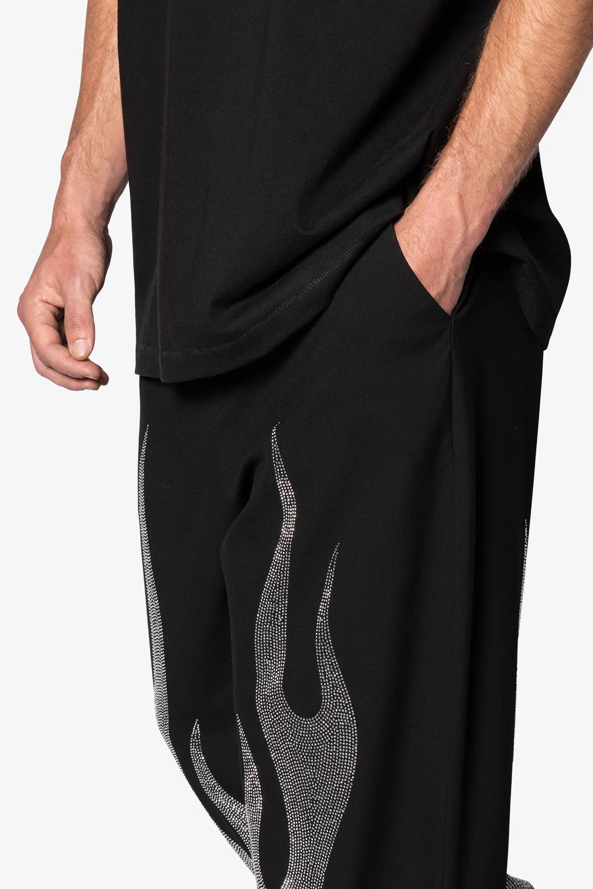 Ultra Baggy Flame Crystal Pants - Black