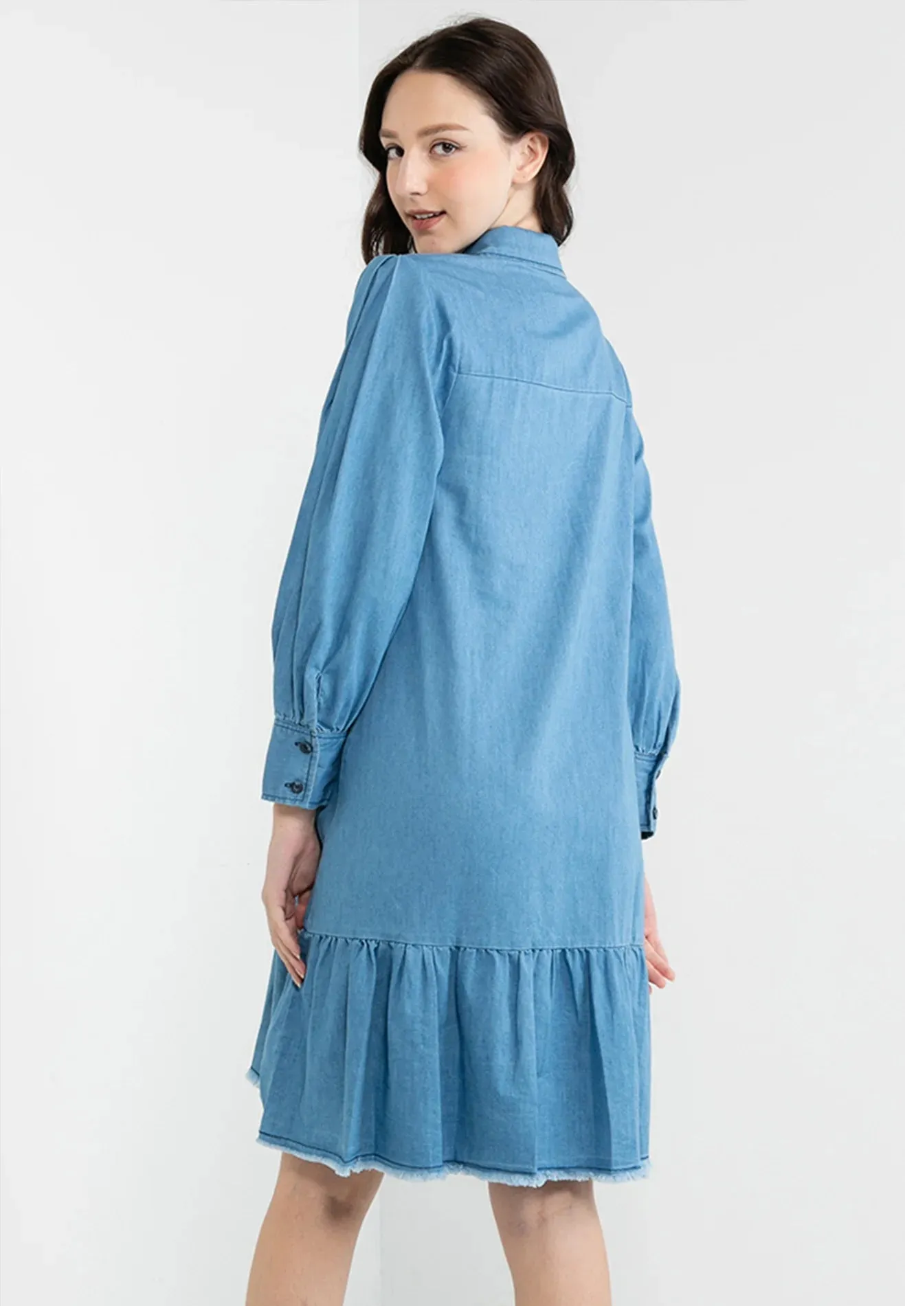 VOIR JEANS Raw Hemline Denim Maxi Dress