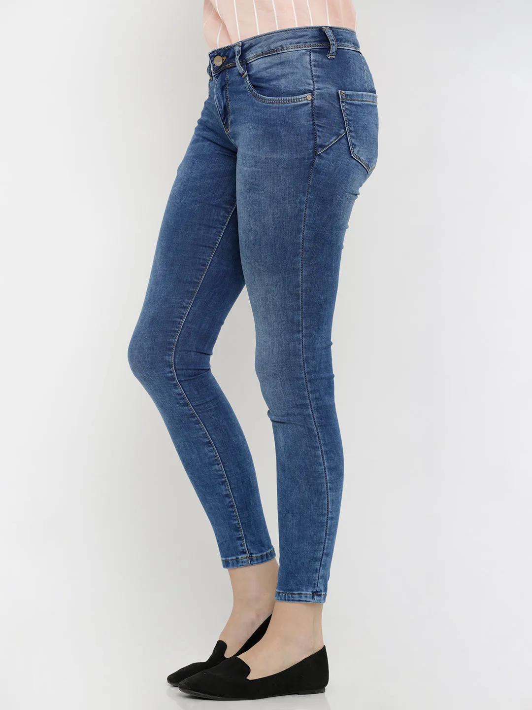 Women Blue Mid-Rise Push Up Super Skinny Jeans