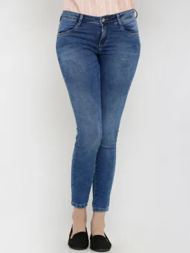 Women Blue Mid-Rise Push Up Super Skinny Jeans