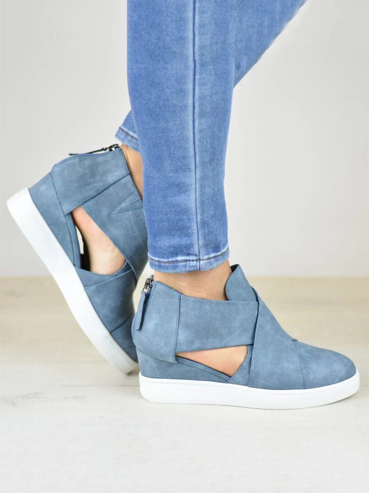 Women Spring Cut Out Ankle Boots Wedge Sneakers Plus Size Shoes